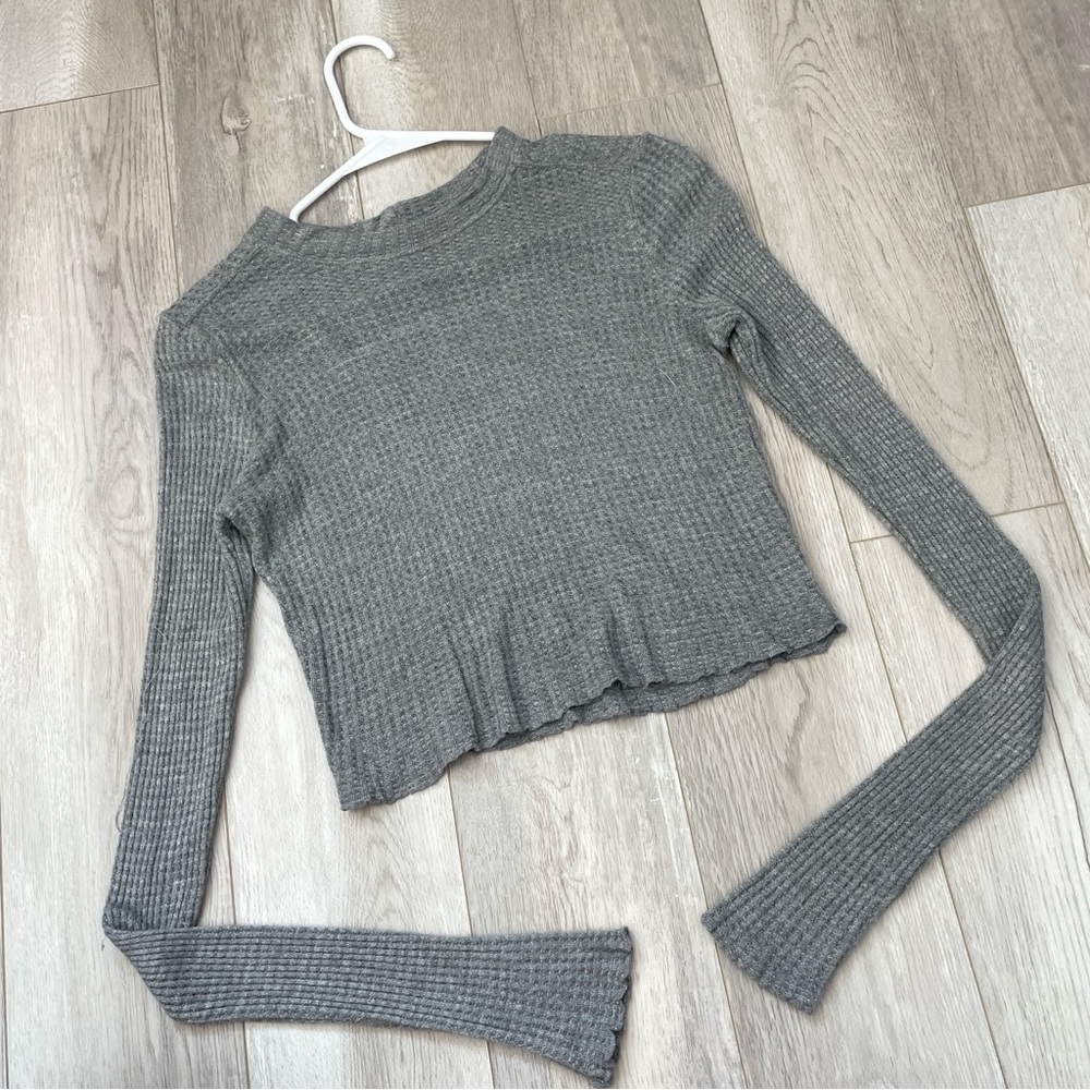 Free People Tshirt thermal waffle knit crop womens Gray (small) casual